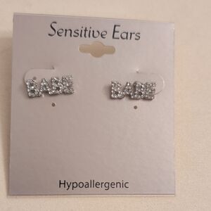 Babe Rhinestone Stud Hypoallergenic Earrings New